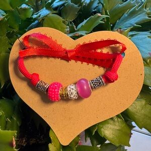 Red and Pink Beaded Bracelet for Valentine’s Day